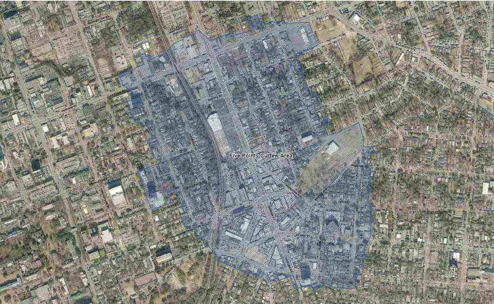 A map of the curfew area (Source: City of Columbia)