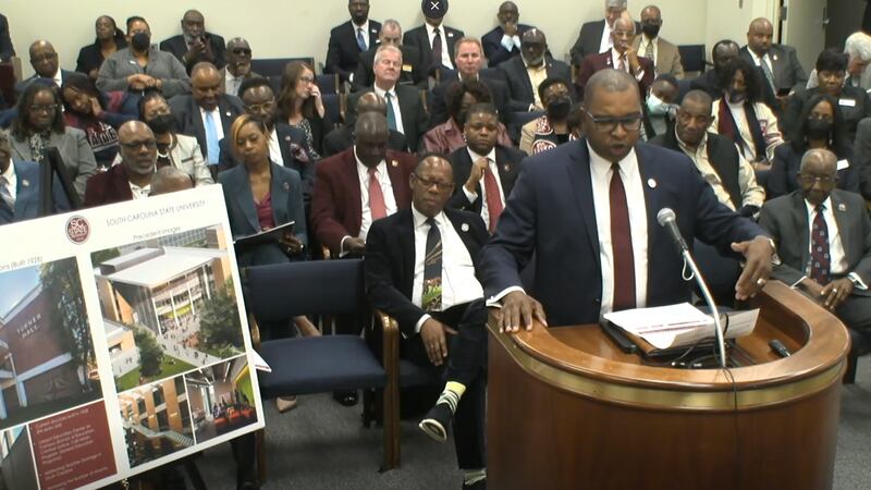 S.C. State President Alexander Conyers addresses the S.C. House and Means committee about...